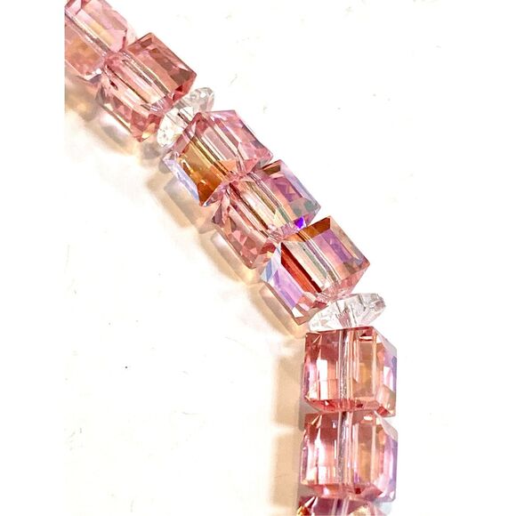 Pink Cube Crystal Aurora Borealis Stunning Handmade Bracelet #vintage #handmade - Picture 2 of 4